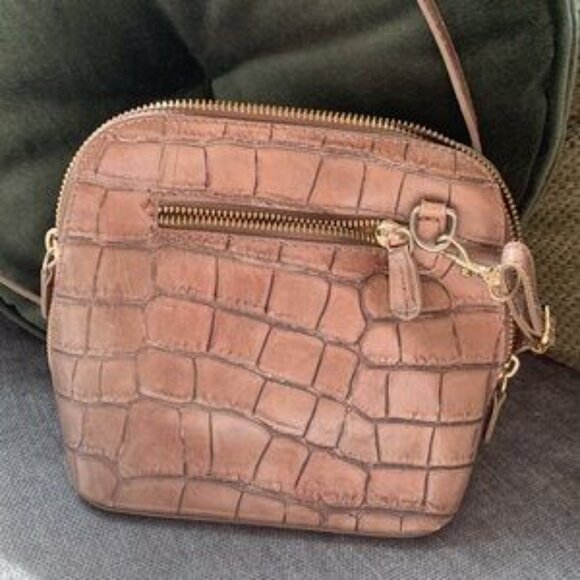 Pratesi Firenze Italian LEATHER crossbody 7" bag TAN Croc Emboss - Picture 2 of 14